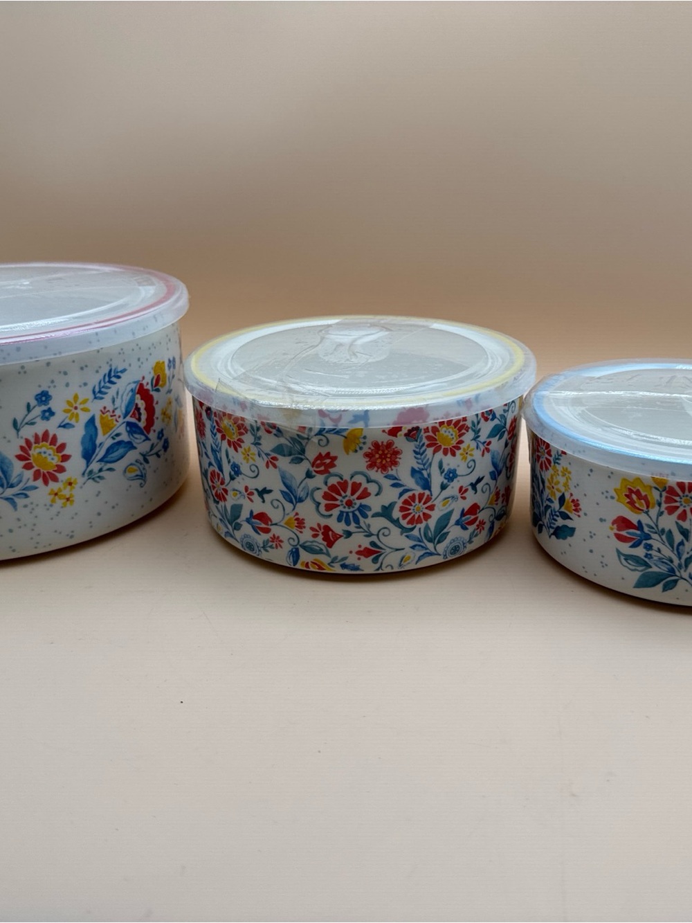 Floral Ceramic Nesting Bowls with Lids - Multicolor